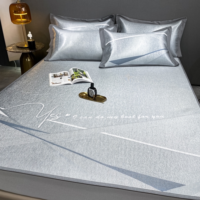 91家纺网 家纺一手货源 找家纺 由有2024升级款A类抗菌高精密色织提花可水洗冰丝凉席三件套/床笠款  邂逅-蓝