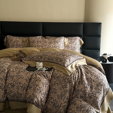 91家纺网 家纺一手货源 找家纺 娇逸家居 2025新款60支兰精天丝数码印花宽边四件套 伊莱