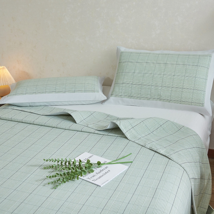 91家纺网 家纺一手货源 找家纺 首爱 2025新款全棉加厚宽边老粗布凉席三件套 朝歌