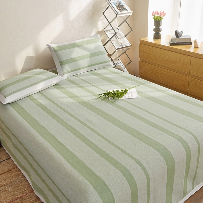 91家纺网 家纺一手货源 找家纺 首爱 2025新款全棉加厚宽边老粗布凉席三件套 西凉