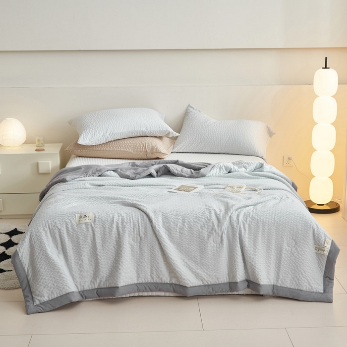 91家纺网 家纺一手货源 找家纺 2024子由家居b类水洗棉泡泡格大豆纤维夏被 泡泡格-浅灰