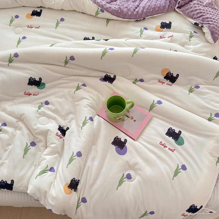 91家纺网 家纺一手货源 找家纺 荔禾家居 2024新款A类针织棉软糯大豆纤维豆豆被 郁金香小兔