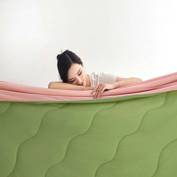 91家纺网 家纺一手货源 找家纺 米米儿家纺 2024新款A类瓜瓜凉感夏被空调被夏凉被西瓜被 蜜瓜绿粉