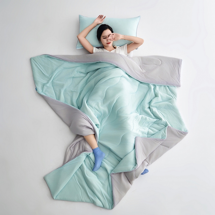 91家纺网 家纺一手货源 找家纺 米米儿家纺 2024新款A类瓜瓜凉感夏被空调被夏凉被西瓜被 冰川蓝灰