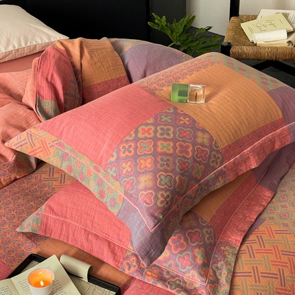 91家纺网 家纺一手货源 找家纺 （总）睡棉坊 2024新款全棉色织提花双层纱复古系列单枕套