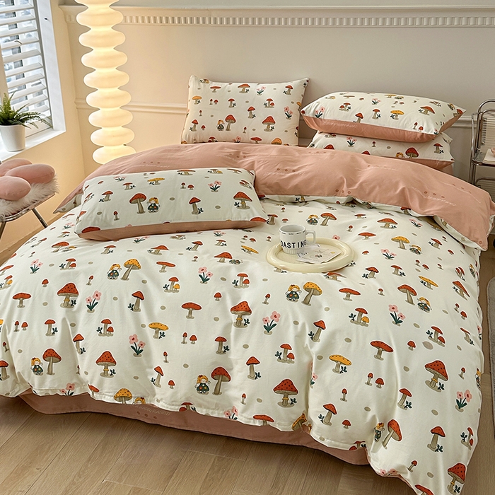 91家纺网 家纺一手货源 找家纺 宇彬家纺 2024新款13372喷气全棉四件套 采蘑菇