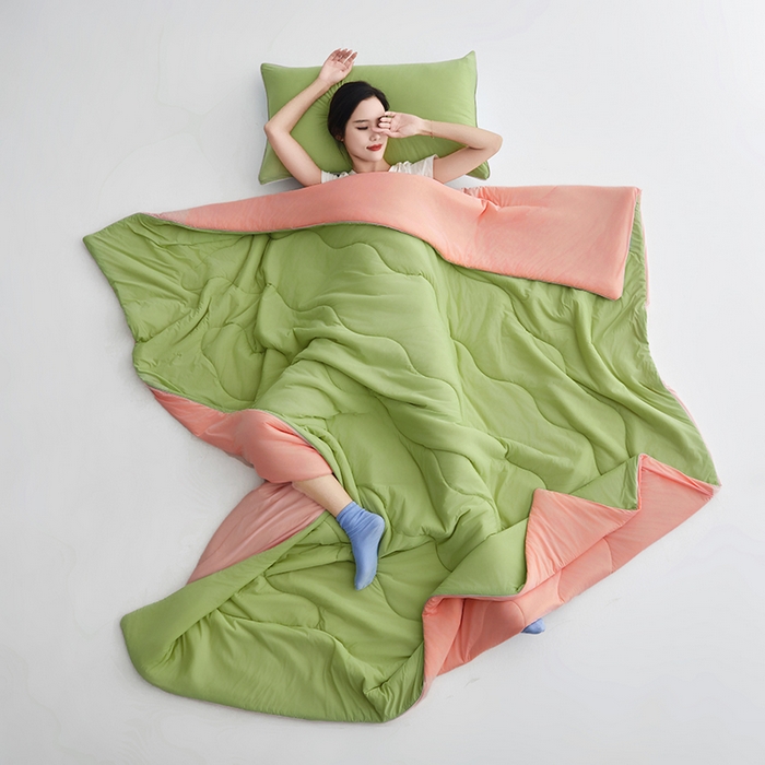 91家纺网 家纺一手货源 找家纺 米米儿家纺 2024新款A类瓜瓜凉感夏被空调被夏凉被西瓜被 蜜瓜绿粉