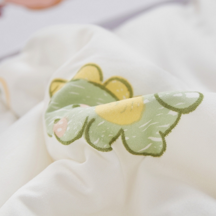 91家纺网 家纺一手货源 找家纺 丝涟家居 2025新款A类双面针织棉卡通小清新滚绳工艺夏被 小恐龙