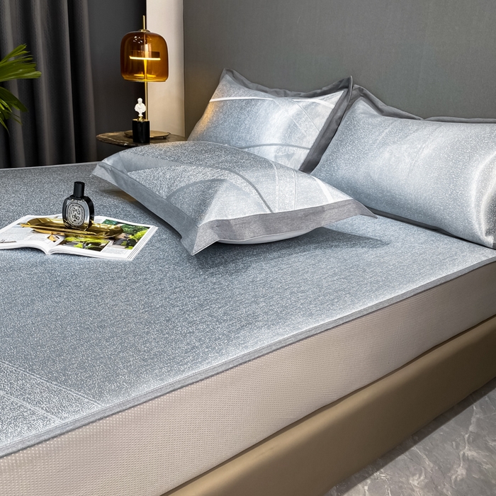 91家纺网 家纺一手货源 找家纺 由有2024升级款A类抗菌高精密色织提花可水洗冰丝凉席三件套/床笠款  邂逅-灰