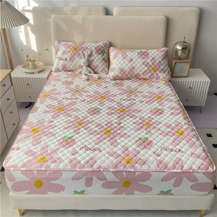 91家纺网 家纺一手货源 找家纺 九亭家纺 2024新款A类全棉抗菌夹棉床笠 全棉-水蜜桃粉