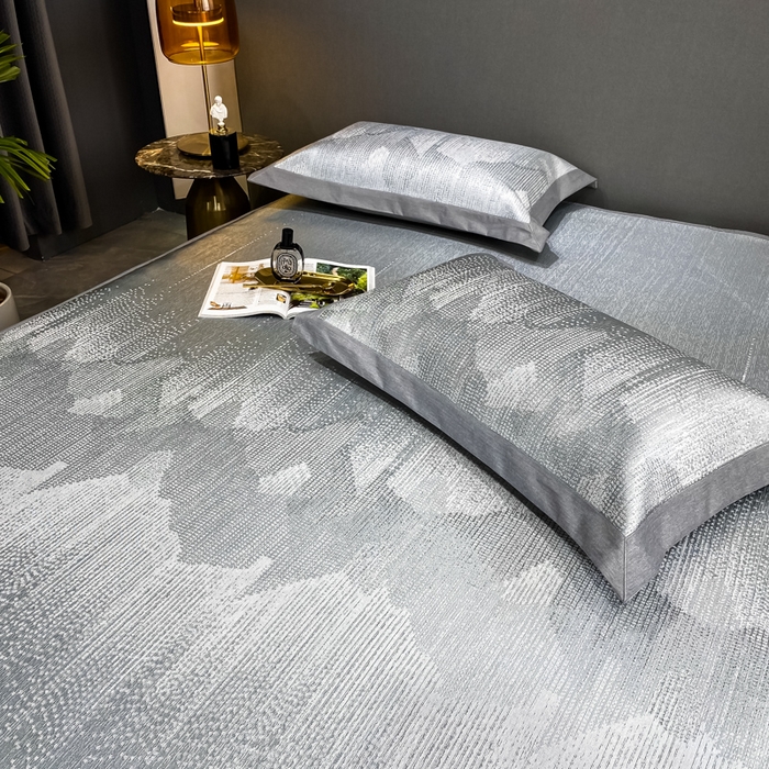 91家纺网 家纺一手货源 找家纺 由有2024升级款A类抗菌高精密色织提花可水洗冰丝凉席三件套/床笠款  时光印象