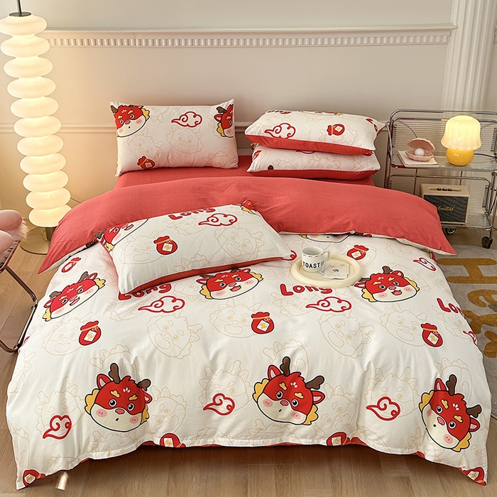 91家纺网 家纺一手货源 找家纺 宇彬家纺 2024新款13372喷气全棉四件套 龙瑞-黄