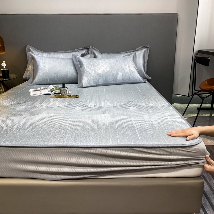 91家纺网 家纺一手货源 找家纺 由有2024升级款A类抗菌高精密色织提花可水洗冰丝凉席三件套/床笠款  时光印象