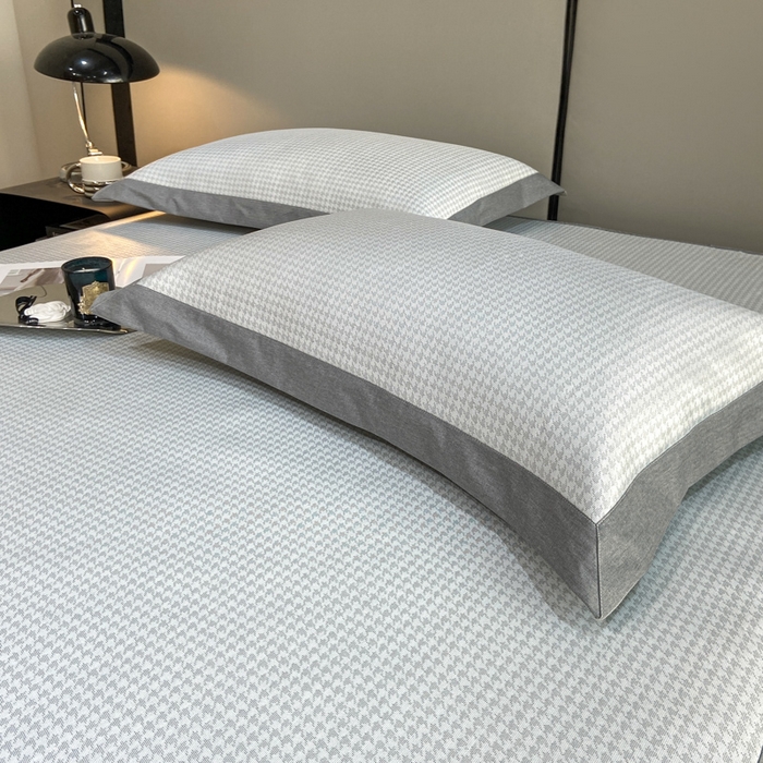 91家纺网 家纺一手货源 找家纺 由有2024升级款A类抗菌高精密色织提花可水洗冰丝凉席三件套/床笠款  千鸟格-灰