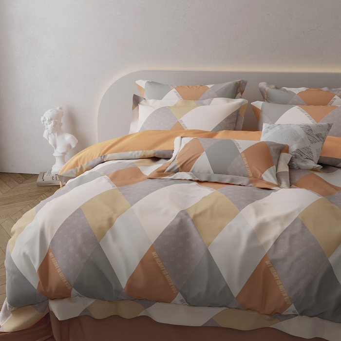 91家纺网 家纺一手货源 找家纺 栩裕纺织 2024新款柔柔棉数码印花四件套 贝拉-橙