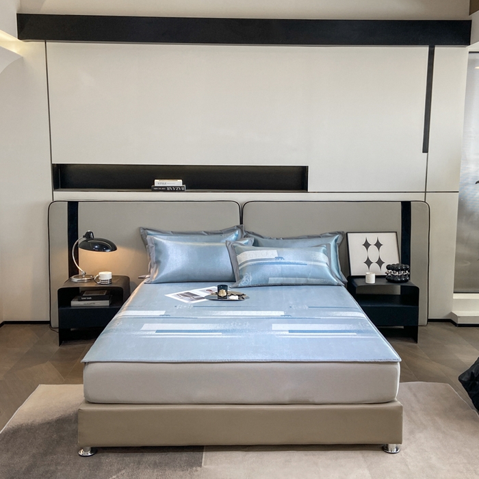 91家纺网 家纺一手货源 找家纺 由有2024升级款A类抗菌高精密色织提花可水洗冰丝凉席三件套/床笠款  时尚派