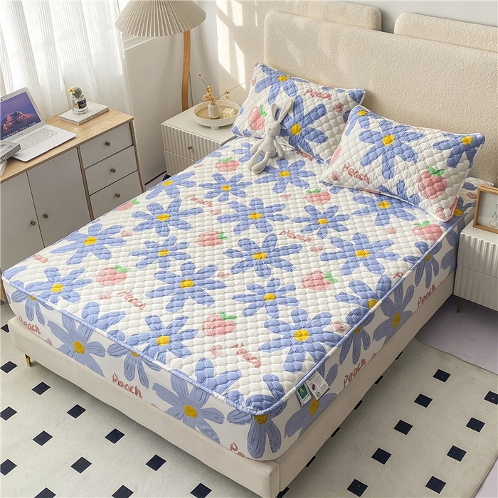 91家纺网 家纺一手货源 找家纺 九亭家纺 2024新款A类全棉抗菌夹棉床笠 全棉-水蜜桃兰