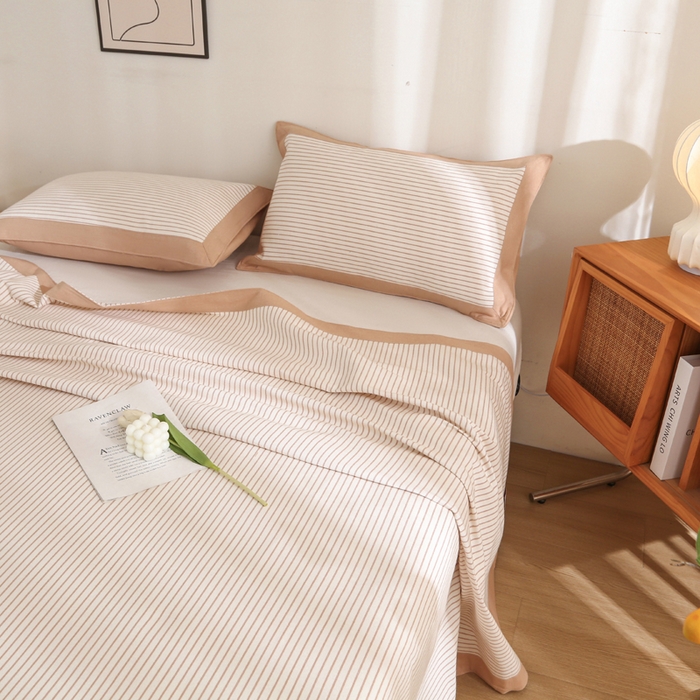 91家纺网 家纺一手货源 找家纺 首爱 2025新款全棉加厚宽边老粗布凉席三件套 北都