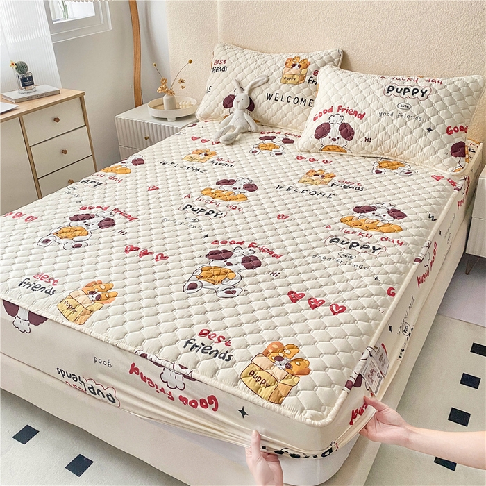 91家纺网 家纺一手货源 找家纺 九亭家纺 2024新款A类全棉抗菌夹棉床笠 全棉-方糖起司