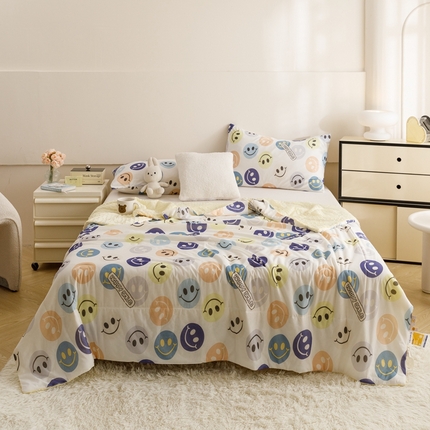绒梦里 2024新款小凉皮凉感冰豆豆ins夏被直播爆款夏凉被空调被 快乐笑脸