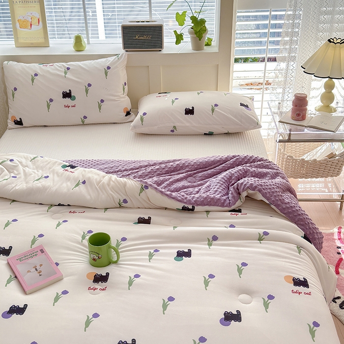 91家纺网 家纺一手货源 找家纺 荔禾家居 2024新款A类针织棉软糯大豆纤维豆豆被 郁金香小兔