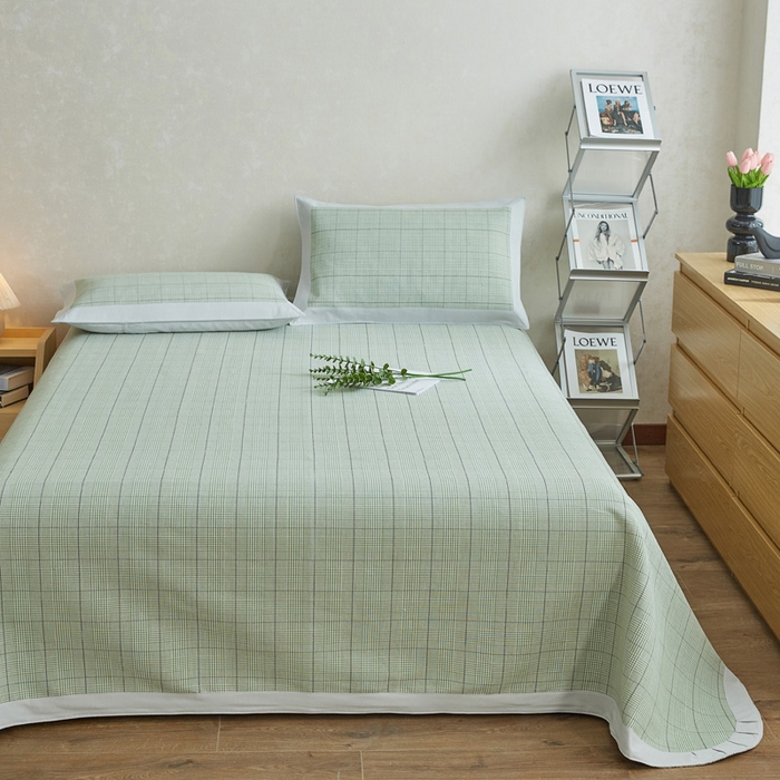 91家纺网 家纺一手货源 找家纺 首爱 2025新款全棉加厚宽边老粗布凉席三件套 朝歌