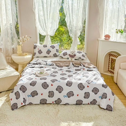 91家纺网 家纺一手货源 找家纺 梦恬佳-2024新款A类水洗双层纱夏凉被 曲奇小熊