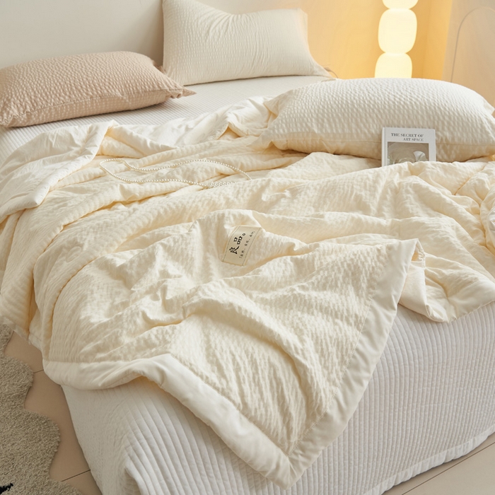 91家纺网 家纺一手货源 找家纺 2024子由家居b类水洗棉泡泡格大豆纤维夏被 泡泡格-奶白