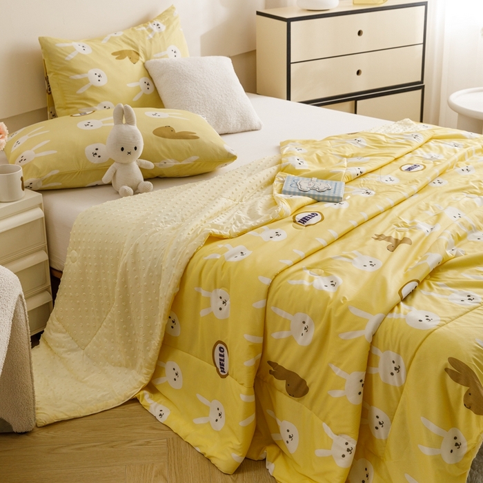 91家纺网 家纺一手货源 找家纺 绒梦里 2024新款小凉皮凉感冰豆豆ins夏被直播爆款夏凉被空调被 HELLO兔