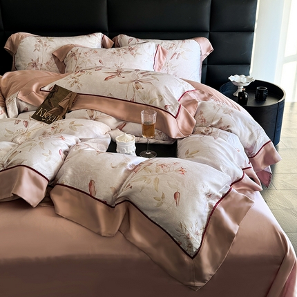 91家纺网 家纺一手货源 找家纺 （总）娇逸家居 2025新款60支兰精天丝数码印花宽边四件套