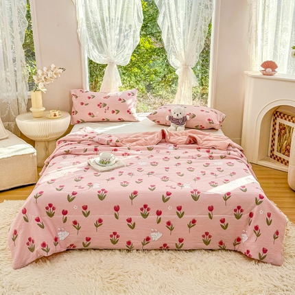 91家纺网 家纺一手货源 找家纺 梦恬佳-2024新款A类水洗双层纱夏凉被 甜茶日记