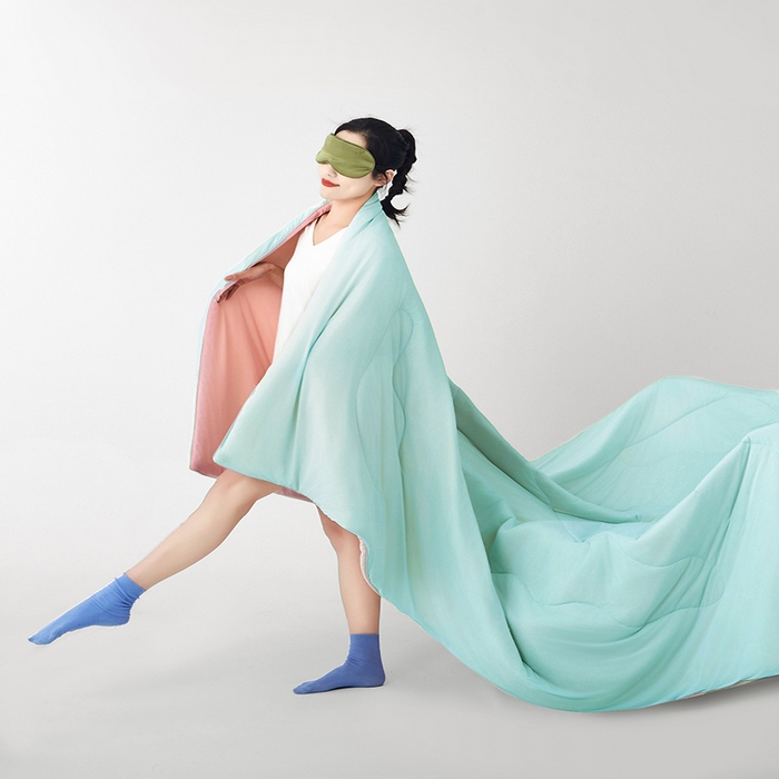 91家纺网 家纺一手货源 找家纺 米米儿家纺 2024新款A类瓜瓜凉感夏被空调被夏凉被西瓜被 冰川蓝粉