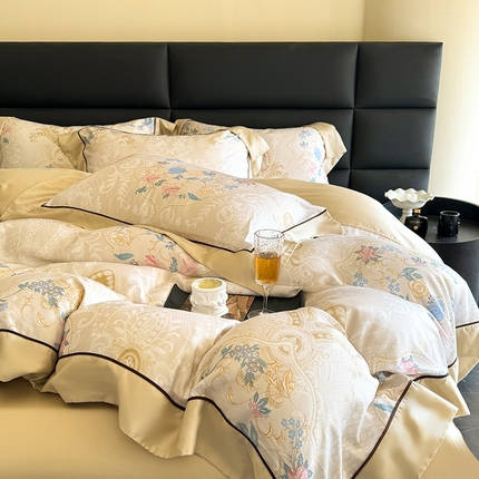 91家纺网 家纺一手货源 找家纺 （总）娇逸家居 2025新款60支兰精天丝数码印花宽边四件套