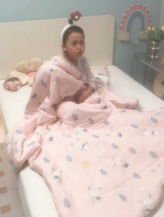 91家纺网 家纺一手货源 找家纺 丝涟家居 2025新款A类卡通小清新双面印花凉感丝夏被 森林兔