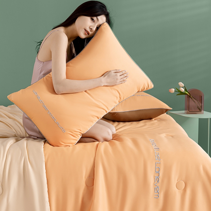 91家纺网 家纺一手货源 找家纺 子由家居 2024新款水洗真丝轻奢绣花夏被四件套 轻奢绣花-雅橘