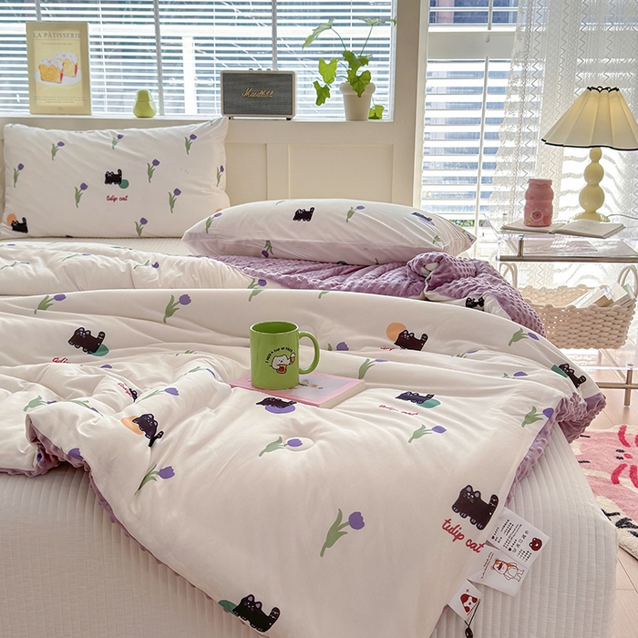 91家纺网 家纺一手货源 找家纺 荔禾家居 2024新款A类针织棉软糯大豆纤维豆豆被 郁金香小兔