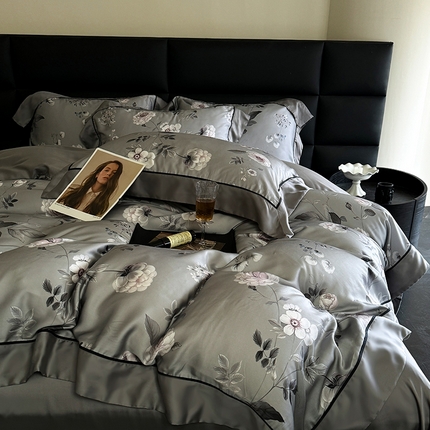 91家纺网 家纺一手货源 找家纺 （总）娇逸家居 2025新款60支兰精天丝数码印花宽边四件套