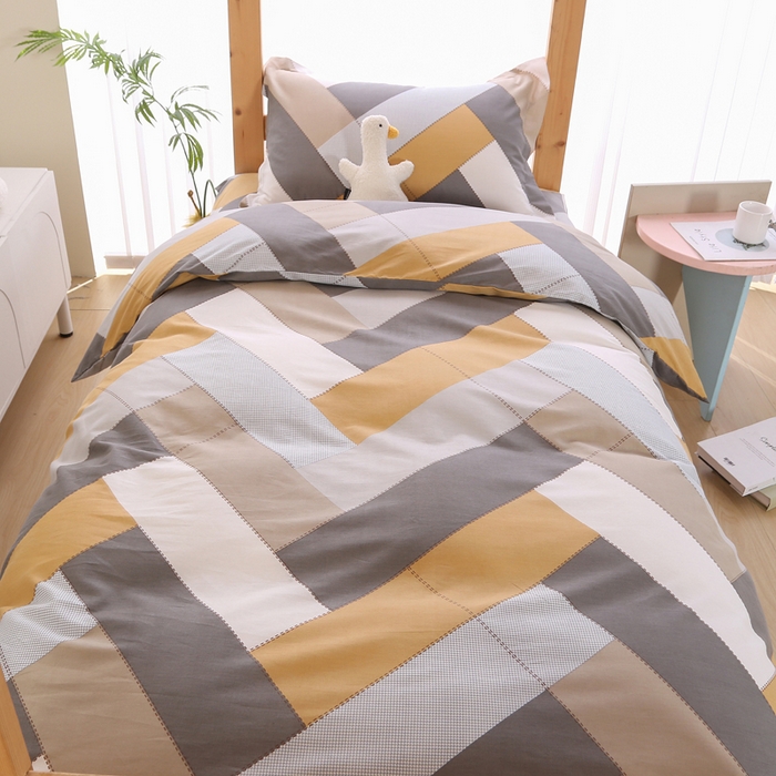 91家纺网 家纺一手货源 找家纺 凯森2024新款斜纹加厚全棉三件套寝室学生床笠上下铺床三件套 索格-咖