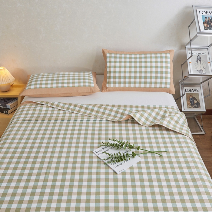 91家纺网 家纺一手货源 找家纺 棉乐町 2025新款全棉加厚宽边老粗布凉席三件套 未央