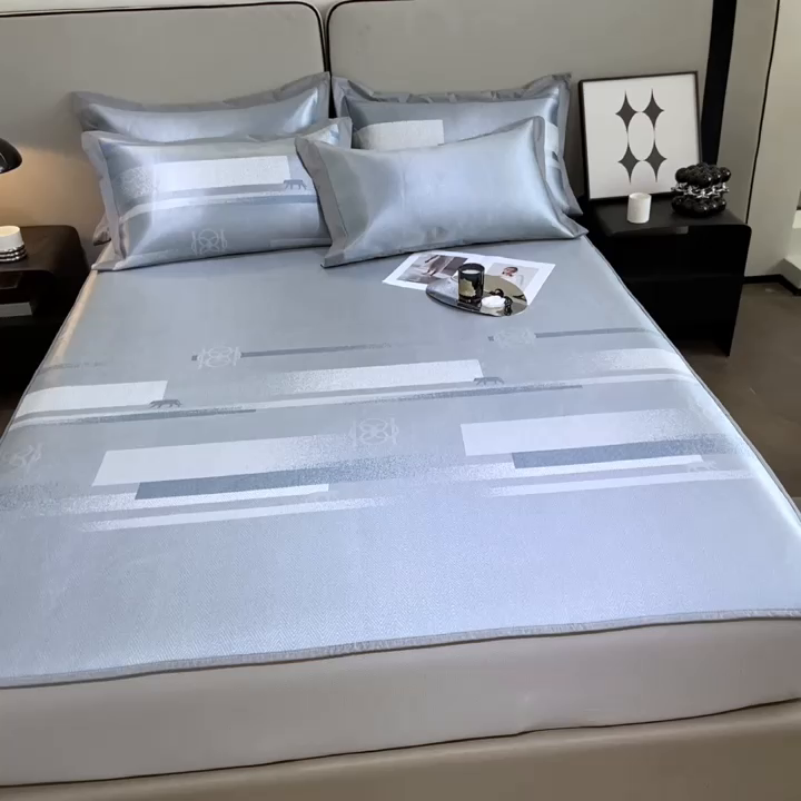 91家纺网 家纺一手货源 找家纺 由有2024升级款A类抗菌高精密色织提花可水洗冰丝凉席三件套/床笠款  时尚派