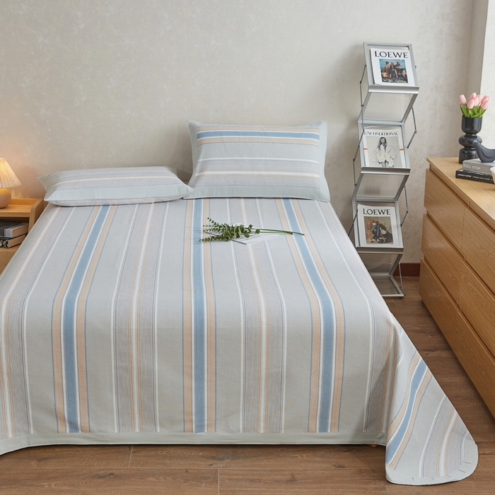 91家纺网 家纺一手货源 找家纺 首爱 2025新款全棉加厚宽边老粗布凉席三件套 扶风