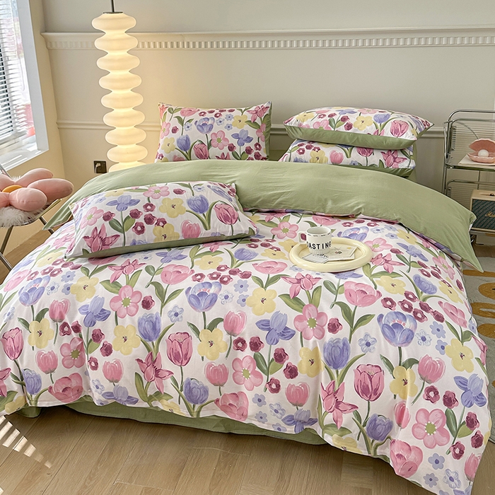 91家纺网 家纺一手货源 找家纺 宇彬家纺 2024新款13372喷气全棉四件套 朵彩-米