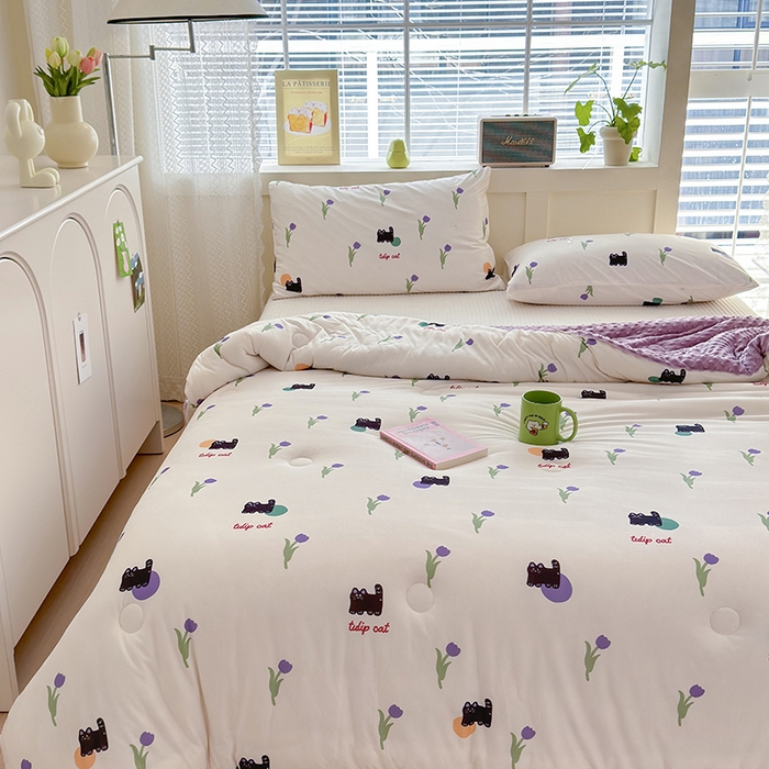 91家纺网 家纺一手货源 找家纺 荔禾家居 2024新款A类针织棉软糯大豆纤维豆豆被 郁金香小兔