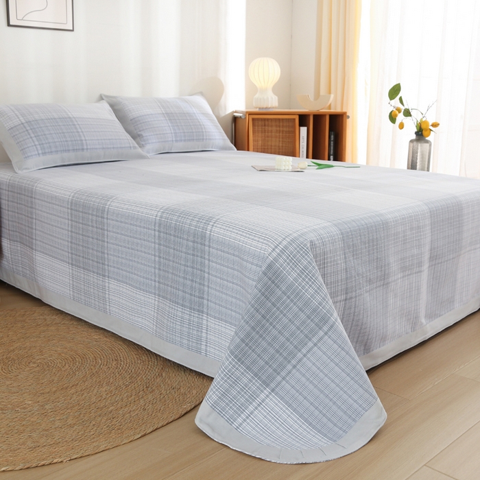 91家纺网 家纺一手货源 找家纺 首爱 2025新款全棉加厚宽边老粗布凉席三件套 云中