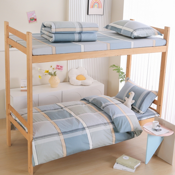 91家纺网 家纺一手货源 找家纺 凯森2024新款133x72全棉三件套纯棉学生床笠宿舍被套上下铺寝室六件套 格兰特