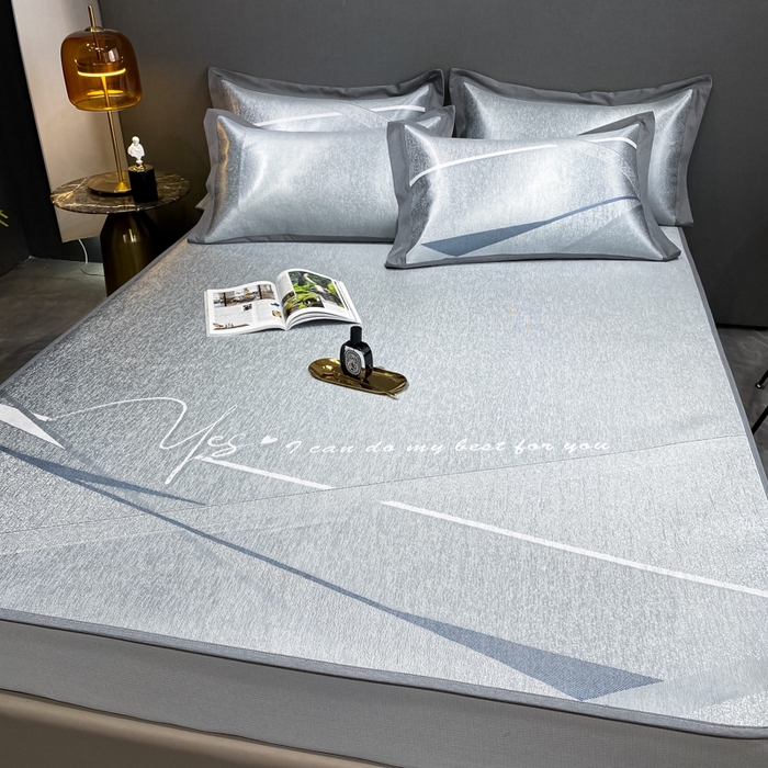 91家纺网 家纺一手货源 找家纺 由有2024升级款A类抗菌高精密色织提花可水洗冰丝凉席三件套/床笠款  邂逅-蓝