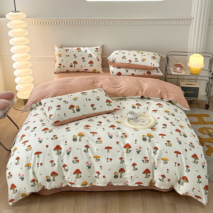 91家纺网 家纺一手货源 找家纺 宇彬家纺 2024新款13372喷气全棉四件套 采蘑菇