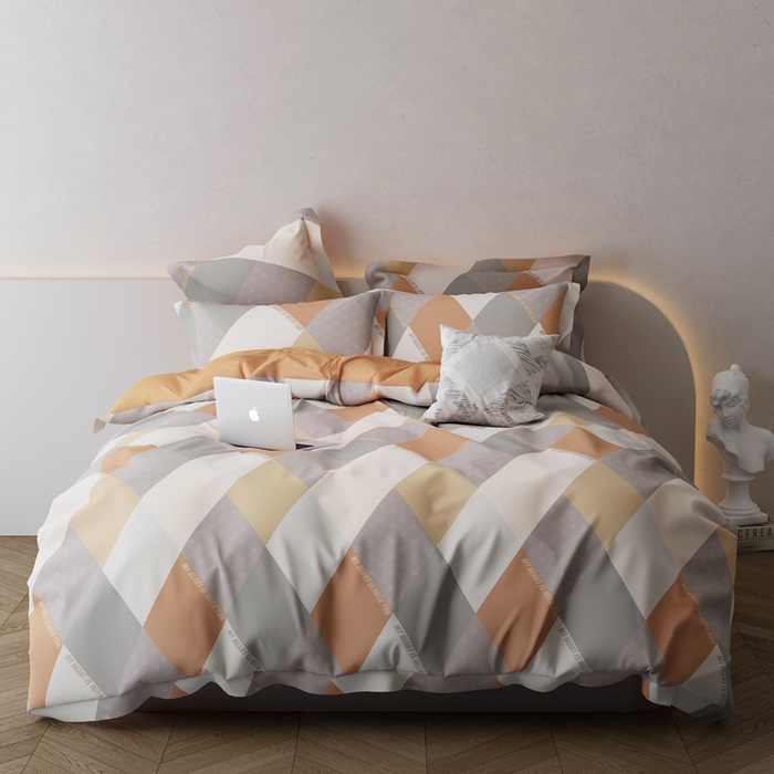 91家纺网 家纺一手货源 找家纺 栩裕纺织 2024新款柔柔棉数码印花四件套 贝拉-橙