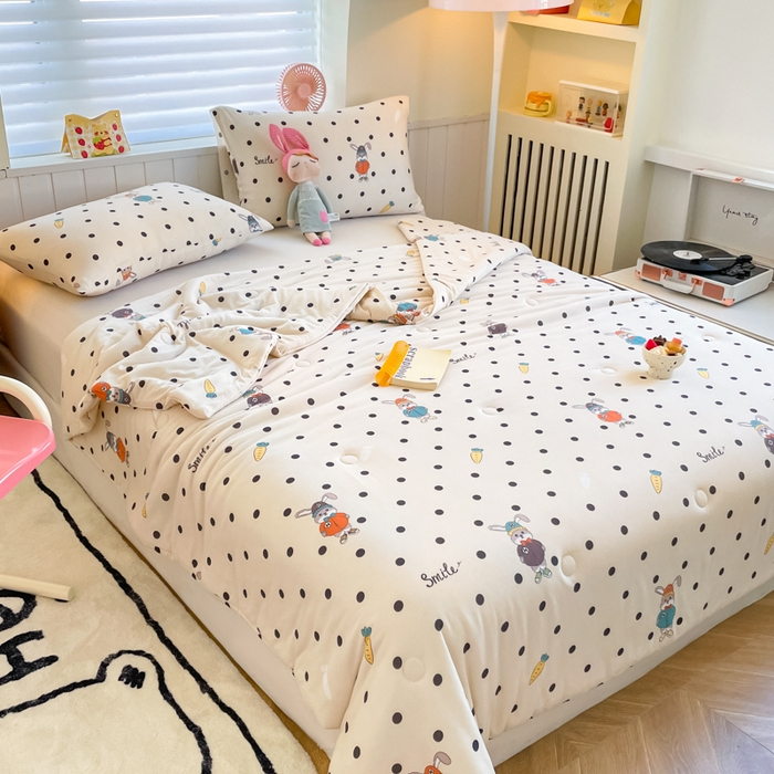 91家纺网 家纺一手货源 找家纺 荔禾家居 2024新款A类针织棉大豆夏被 波点兔