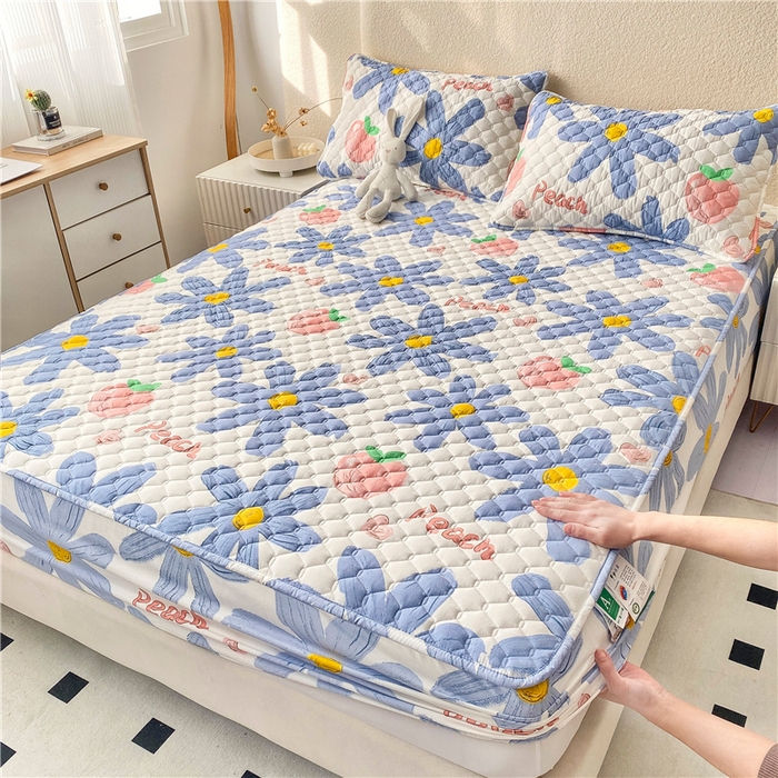 91家纺网 家纺一手货源 找家纺 九亭家纺 2024新款A类全棉抗菌夹棉床笠 全棉-水蜜桃兰